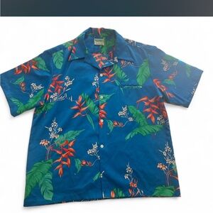 1970s Vintage Men's Tropical Print Short Sleeve Button-Down Shirt